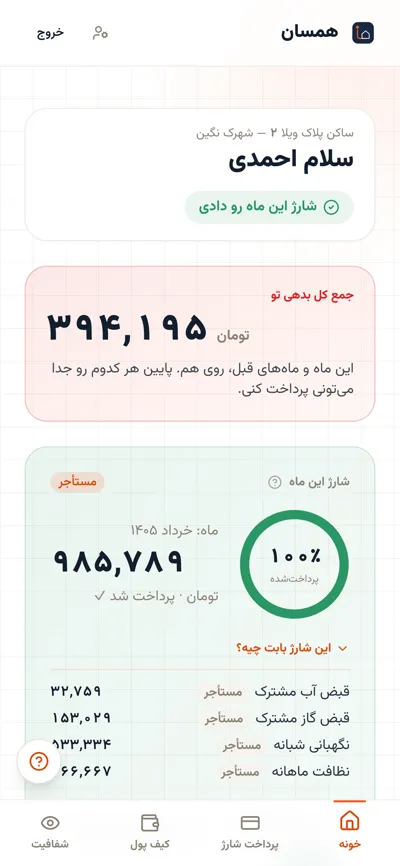صفحهی ساکن در شهرکبان: شارژ این ماه و وضعیت پرداخت